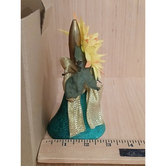 Rustic Metal Blue Ringing Bell with Sunflower Gold Bow Country Farmhouse Decor - Picture 10 of 11